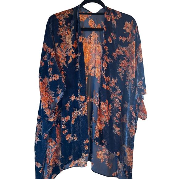 Velvet Floral Boho Kimono Shawl Jacket – Y2K Festival Vibes OS - Picture 2 of 4